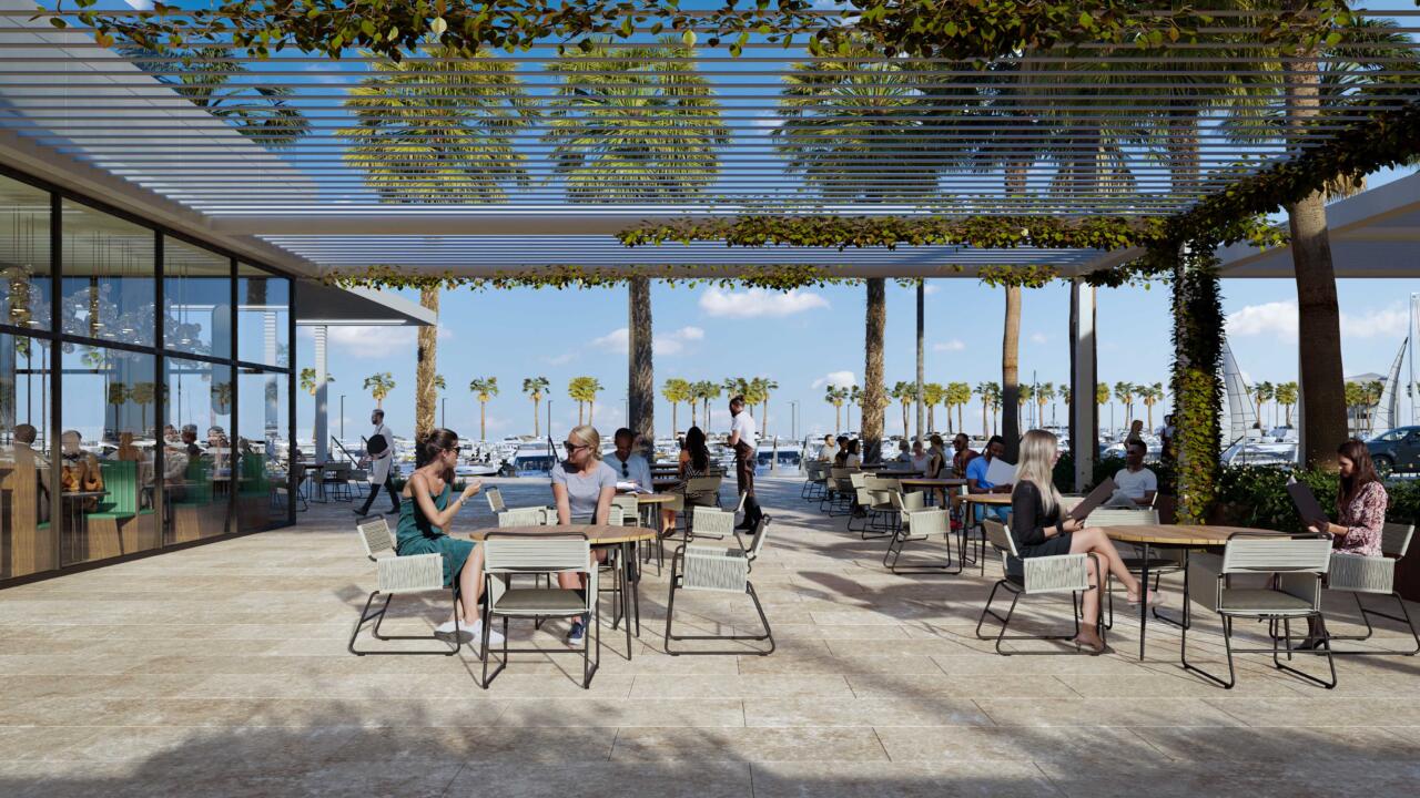 Pérgola Exterior de los restaurantes del Puerto de San Andrés en Málaga